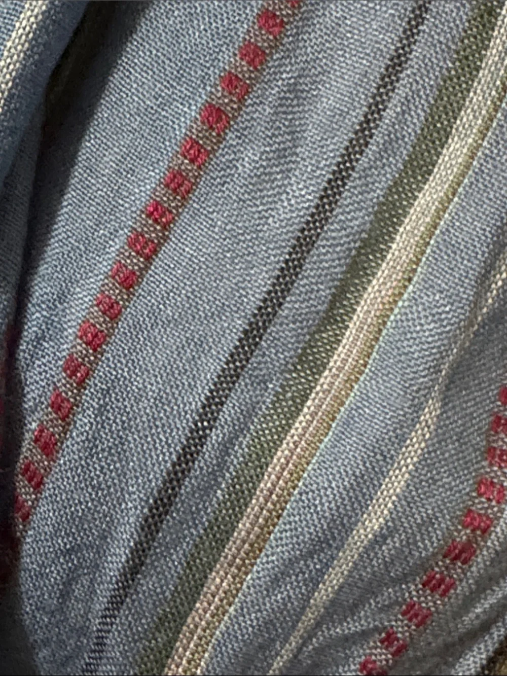 Cotton blend Scarf-Striped-Multi color Blue/Red-Fringe-EUC